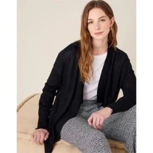EILEEN FISHER Ribbed Linen Silk Draped Cardigan – Black – Size Small